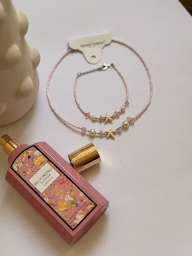 ست گردنبند و دستبند صورتی هیمه استایلیش