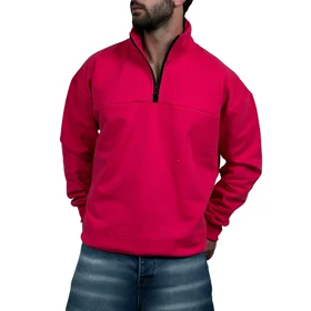 دورس مردانه یقه نیم زیپ صورتی طرح ساده