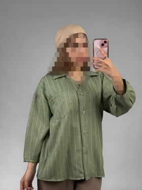 شومیز مانتویی راه راه مدل مهدیس کد 50256 (سبز)