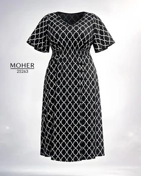 پیراهن زنانه سایز بزرگ طرح هندسی مشکی سفید