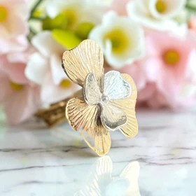 انگشتر گل نقره ای طلایی