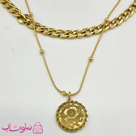 گردنبند زنانه استیل دو لایه کارتیه طرح شیر و خورشید