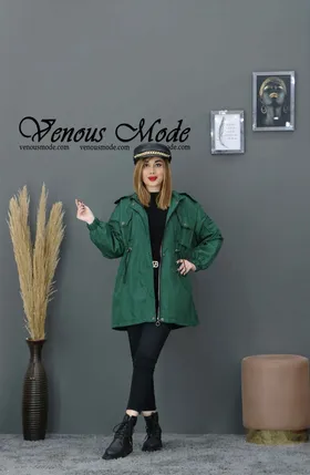 بارانی کمرگت کلاه زیپی