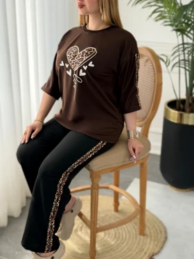 ست خانگی قلبی 0250 (قهوه ای تیره)