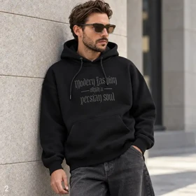 هودی مردانه اورسایز باکسی طرح Modern Fashion مشکی پرسیسکا