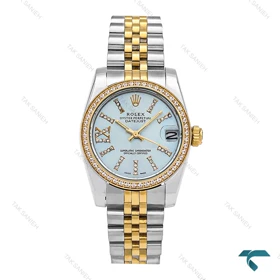 ساعت رولکس زنانه دورنگ طلایی دورنگین صفحه آبی Rolex-6539-L