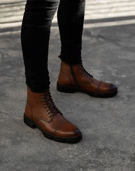 بوت چرم طبیعی زیپ‌دار قهوه ای sho128