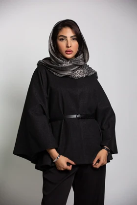 پالتو پانچ موهر کمربنددار (مشکی)