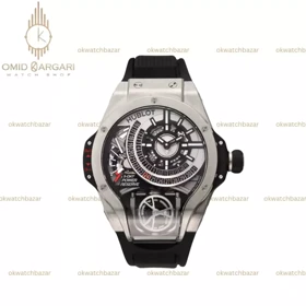 ساعت مچی اوبلو جمجمه‌ای قاب سیلور بند مشکی Hublot MP-09 Tourbillon silver
