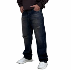 شلوار جین بگ مردانه آبی طرح زاپ