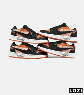 کفش کتانی مردانه و زنانه مشکی نارنجی NIKE jordan 1 x LOUIS VUITTON