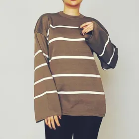 بلوز بافت لش پینترسی راه راه آستین بلند زنانه کد 1750