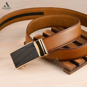 کمربند ساده ریلی Leather Ratchet Belt BL73 (عسلی)