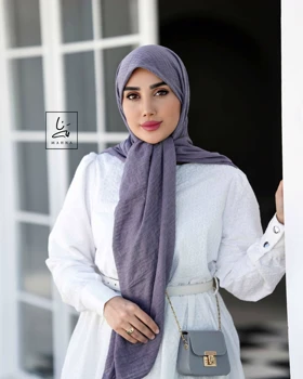 روسری وال نخی راه راه طوسی بنفش