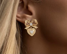 گوشواره پاپیون قلبی نگین‌دار