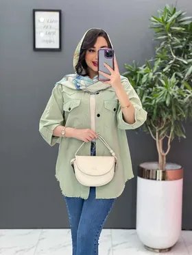 مانتو لینن جلو دکمه پایین ریش