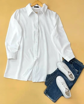 شومیز مانتویی قواره دار سفید کد 1790