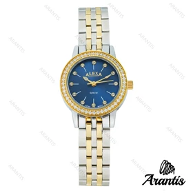 ساعت الکسا A2006 زنانه دو رنگ طلایی صفحه سرمه ای دورنگین w-10101