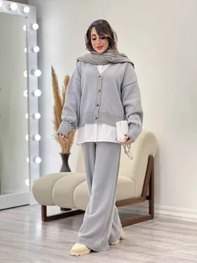 ست بافت جلو دکمه و شلوار