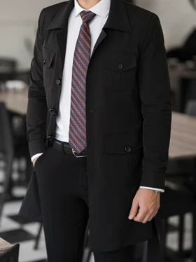 بارانی 5 دکمه 4 جیب مشکی کارلوتی کد r104