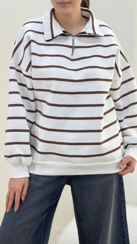 سویشرت نیم زیپ راه راه