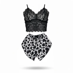 ست نیمتنه گیپور و شلوارک طرح پوست گاوی 054