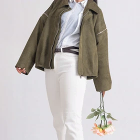 جکت جیر زیتونی Suede دو حالته