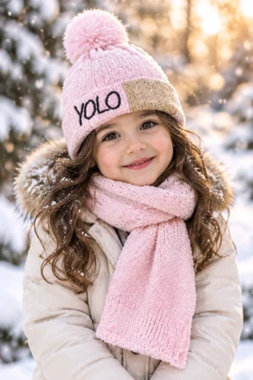 ست کلاه و شال گردن بافت بچگانه مدل YOLO (داخل مخمل)