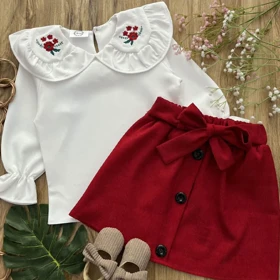 بلوزدامن دخترانه شومیز سفید با دامن قرمز