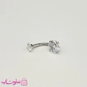 پیرسینگ ناف نقره ای استیل مدل نگین دایره سفید کد 139