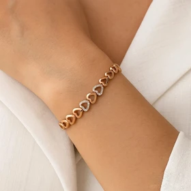 دستبند قلبی ژوپینگ زنانه طلایی با نگین کریستالی ضد حساسیت