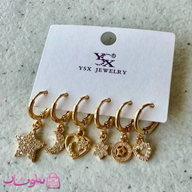 پک گوشواره زنانه YSX مدل ماه ستاره قلب طلایی رنگ کد 530
