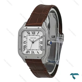 ساعت کارتیه Santos De Cartier زنانه نقره ای بند چرم قهوه ای Cartier-7310-L