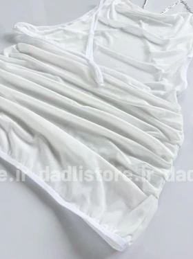 ست لباس خواب پیراهن و شورت حریر بند زنجیر سفید