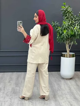 ست مانتو و شلوار لینن ترکیبی سنتی