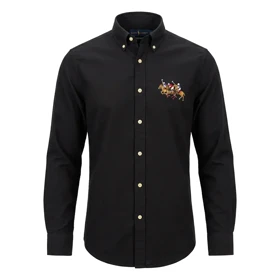 پیراهن گلدوزی مردانه طرح چوگان برند Ralph Lauren (مشکی)
