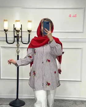 مانتو راه راه گلدوزی