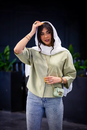 مانتو صوفیا اسلپ پشت دکمه چوبی