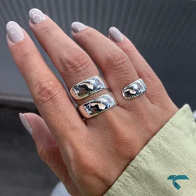 انگشتر طرح موج سه حلقه طلایی و نقره ایی Ring-8661-L