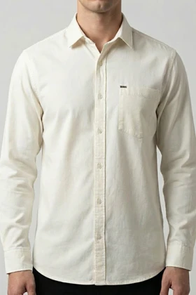 پیراهن مردانه سفید شیری آستین بلند نخ پنبه 512