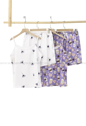 ست تاپ و شلوارک ساتن طرح دار کد1005472