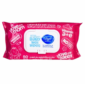 دستمال مرطوب کودک دافی مدل کالاندولا بسته صورتی مناسب پوست حساس بسته 50 برگی