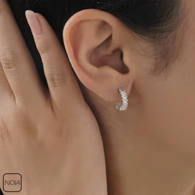 گوشواره نقره حلقه‌ای نگینی کد 151217