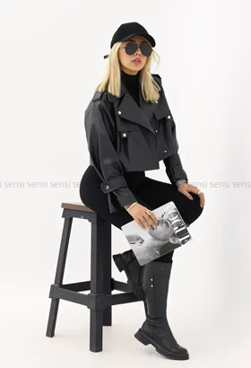 بایکر کوتاه چرم آستر دارکد1004319