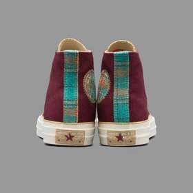 کانورس چهارخونه زرشکی ساق‌دار Converse Plaid Burgundy Hightop