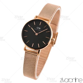 ساعت دنیل ولینگتون زنانه حصیری رزگلد صفحه مشکی 102230