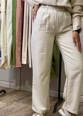 شلوار لینن راسته کرم