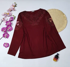 شومیز گیپوردار مدل گلسا کد 50273 (زرشکی)