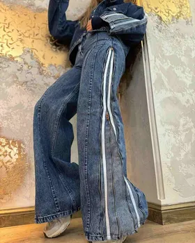 کت جین آبی آستین زیپ نواری پارچه ترک