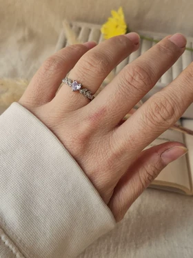 انگشتر جواهری فری سایز قلبی برگ